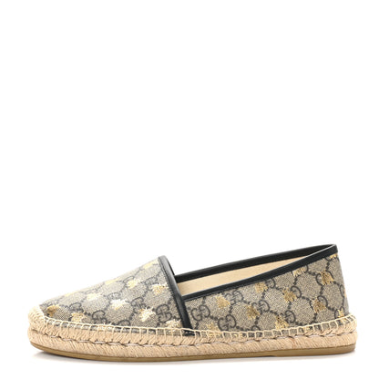 Gucci GG Supreme Monogram Bees Espadrille Flats 39 Beige Ebony Oro Black 1 of 8