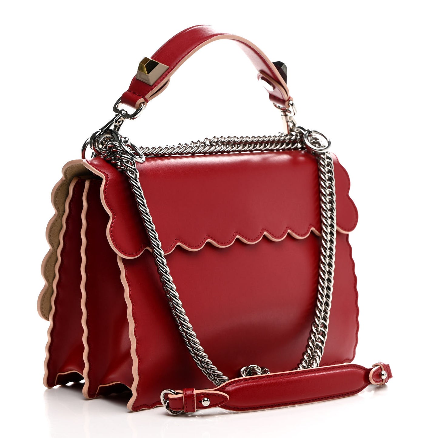Vitello Liberty Scalloped Studded Kan I Shoulder Bag Fragola