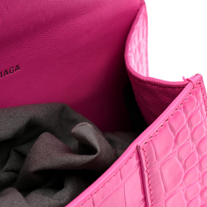 Balenciaga Shiny Calfskin Crocodile Embossed Hourglass Top Handle Bag XS Neon Pink 14 of 15