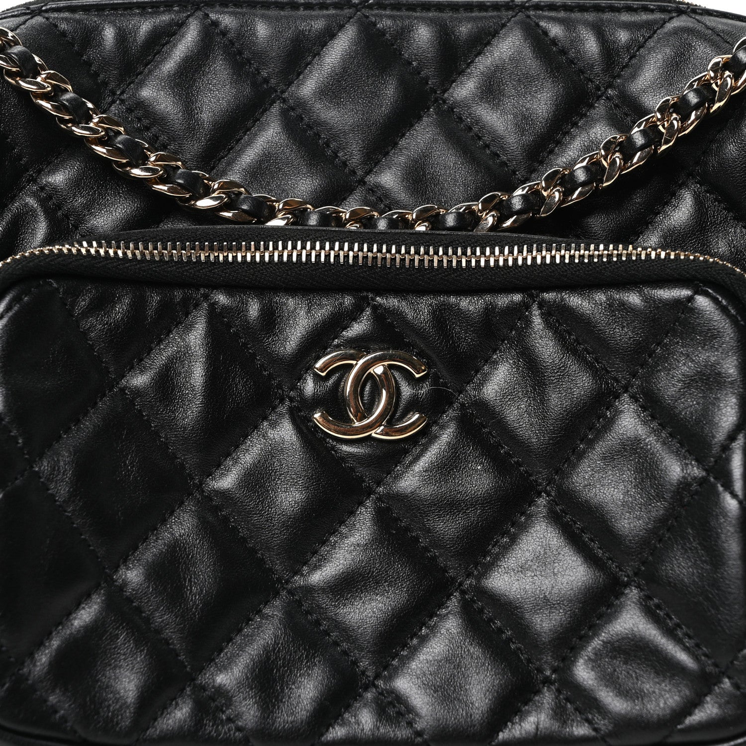 Chanel Shiny Crumpled Lambskin Quilted Medium Preppy Pocket Camera Case Black 8 of 10