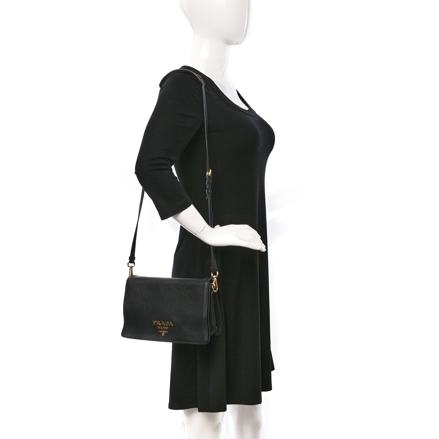 Prada Vitello Daino Flap Crossbody Black 2 of 10