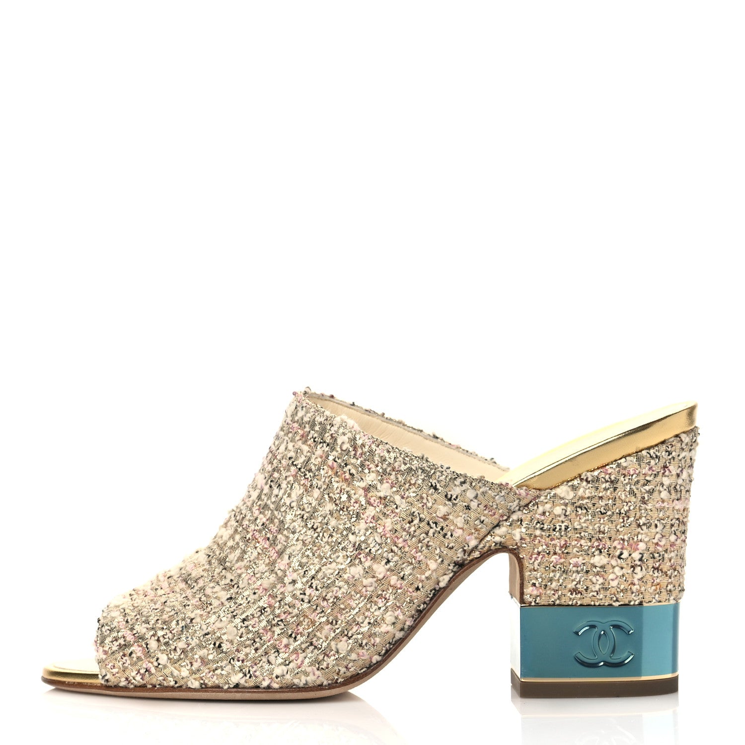Chanel Tweed CC Mule Sandal 38.5 Gold Multicolor 1 of 10