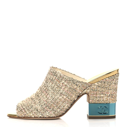 Chanel Tweed CC Mule Sandal 38.5 Gold Multicolor 1 of 10