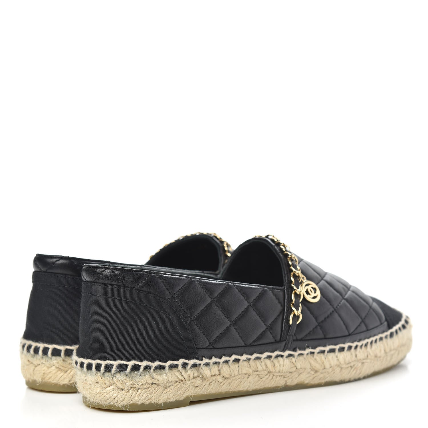Chanel Lambskin Grosgrain Quilted CC Chain Espadrilles 38 Black 4 of 9