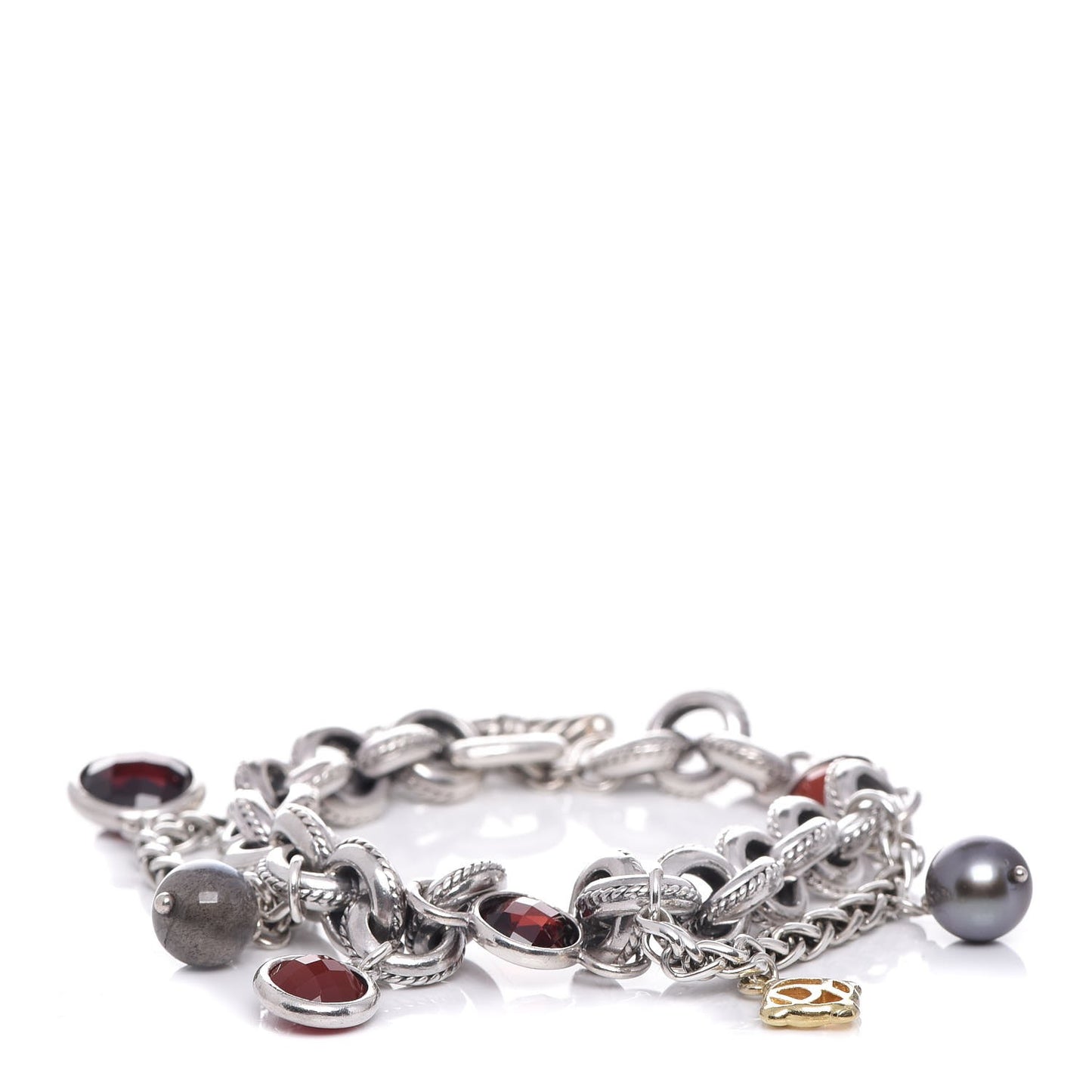 Sterling Silver 18K Yellow Gold Carnelian Garnet Pearl Labradorite Old World Charm Bracelet