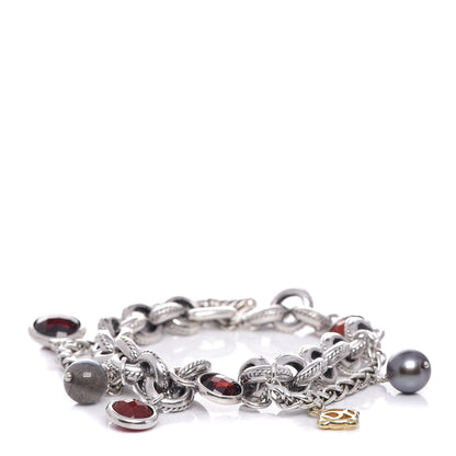 David Yurman Sterling Silver 18K Yellow Gold Carnelian Garnet Pearl Labradorite Old World Charm Bracelet 1 of 5