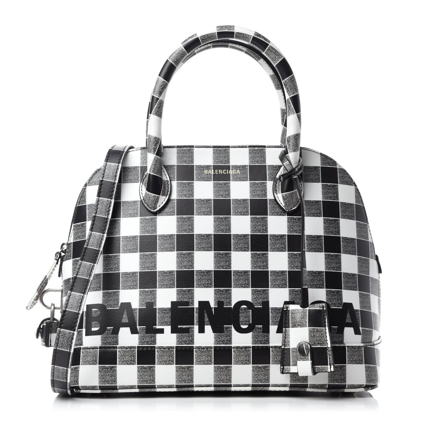 Calfskin Checked S Ville Top Handle Bag Black