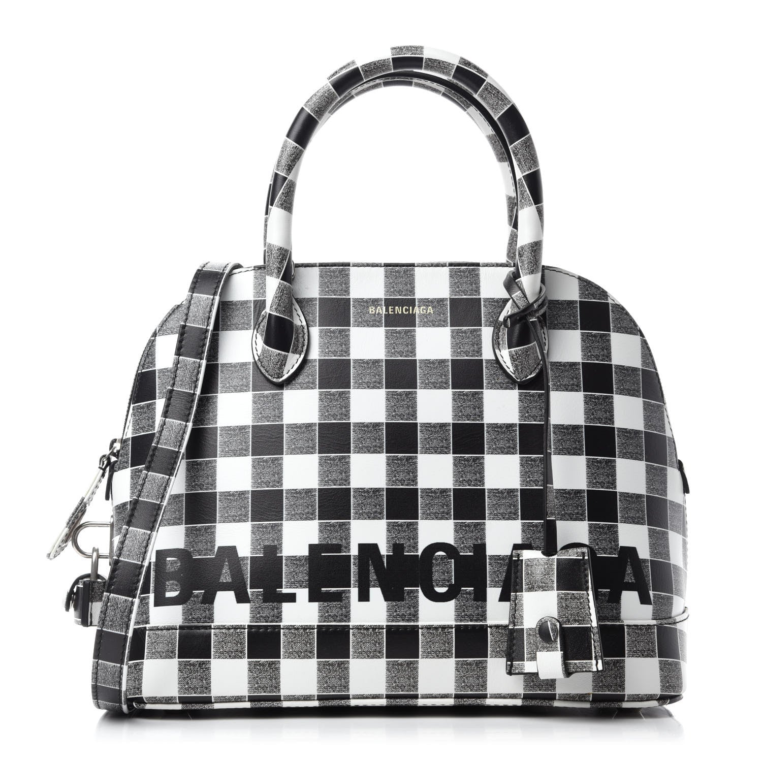 Balenciaga Calfskin Checked S Ville Top Handle Bag Black 1 of 11
