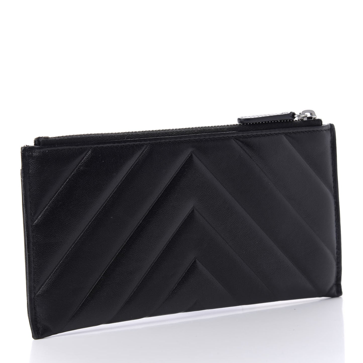 Lambskin Chevron Quilted Classic Zip Pouch Black