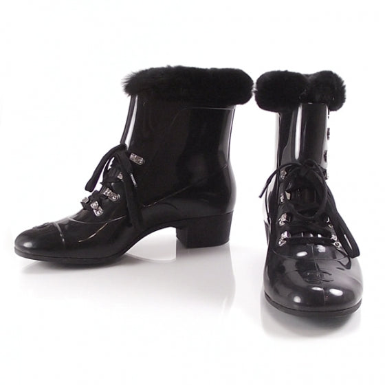 Chanel Fur Lined Vinyl Boots Black 38 1 of 9