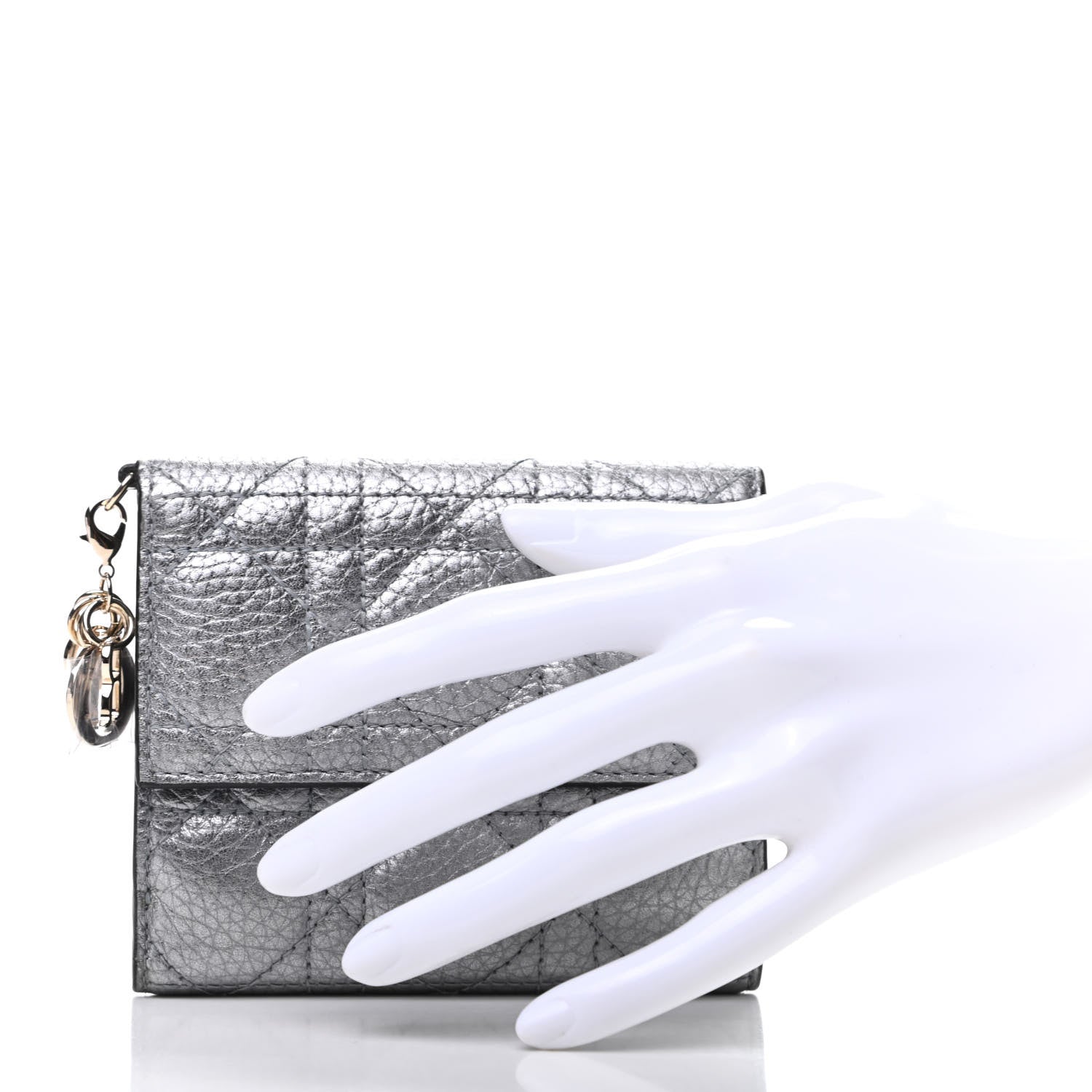 Christian Dior Metallic Grained Calfskin Cannage Lady Dior French Wallet Steel 2 of 9