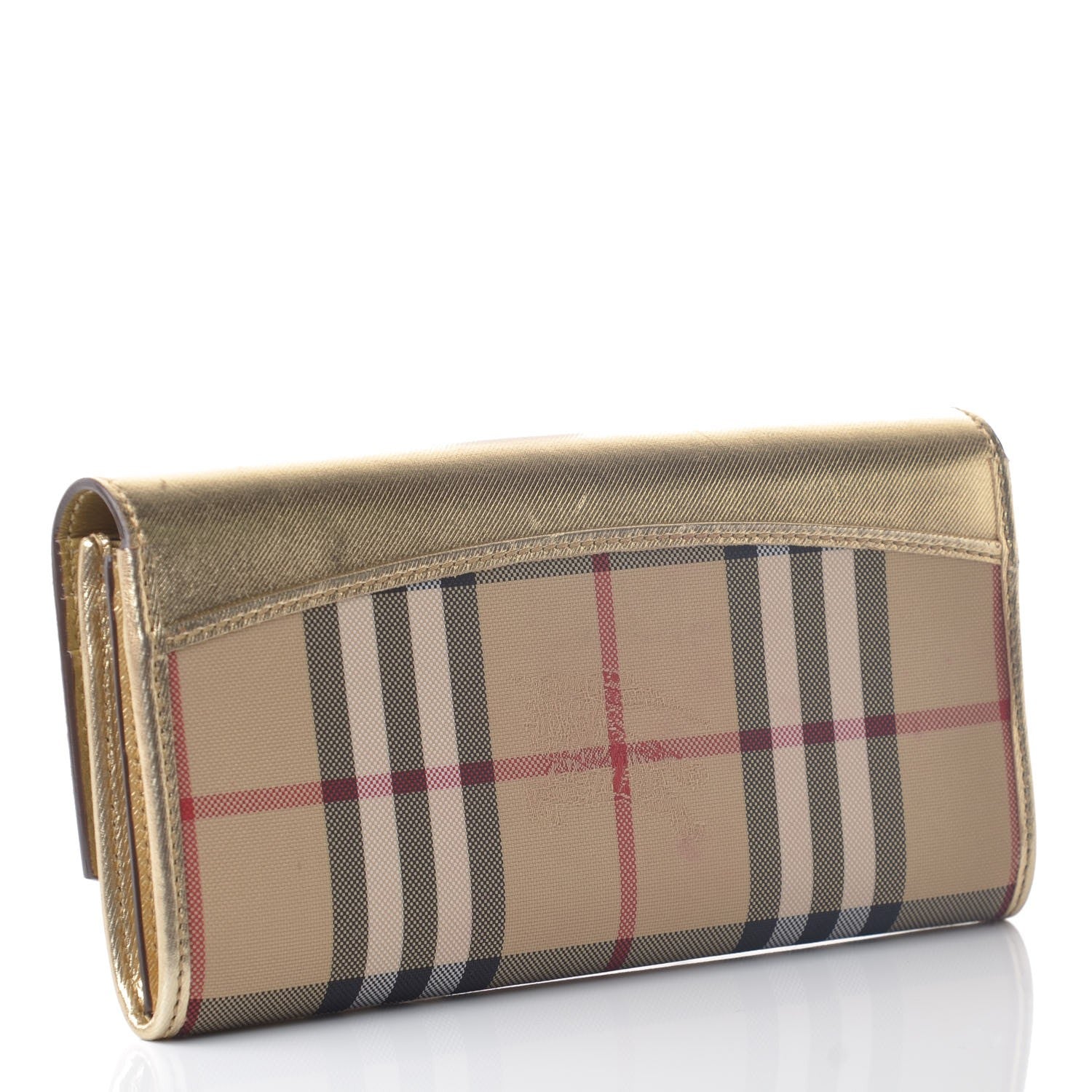 Burberry Metallic Calfskin Horseferry Check Porter Continental Wallet Gold 3 of 8