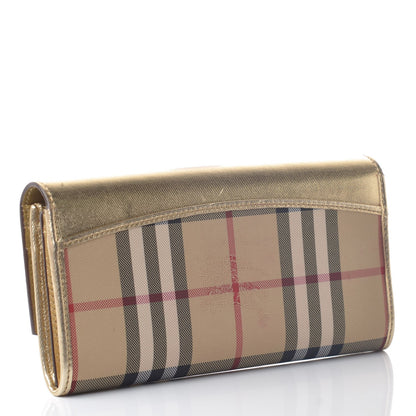 Burberry Metallic Calfskin Horseferry Check Porter Continental Wallet Gold 3 of 8