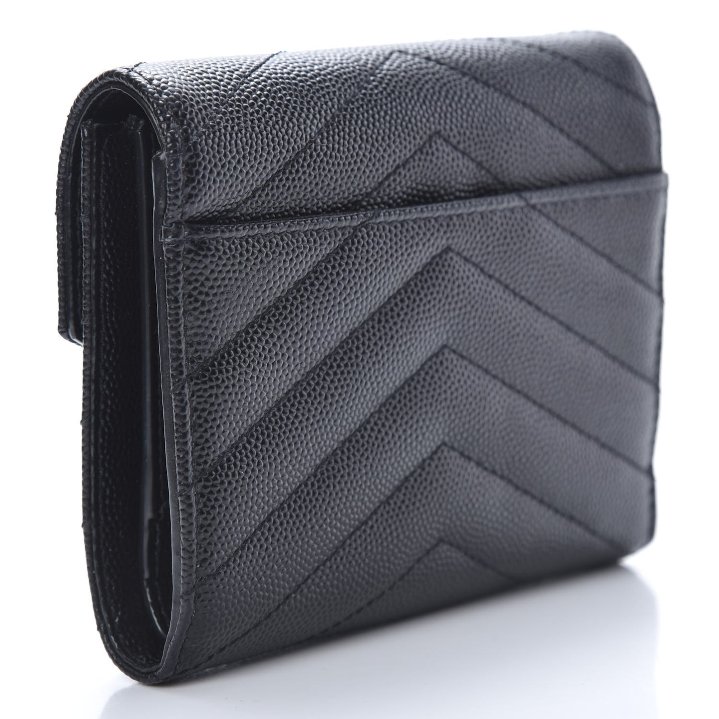 Grain De Poudre Matelasse Chevron Monogram Compact Tri Fold Wallet Black