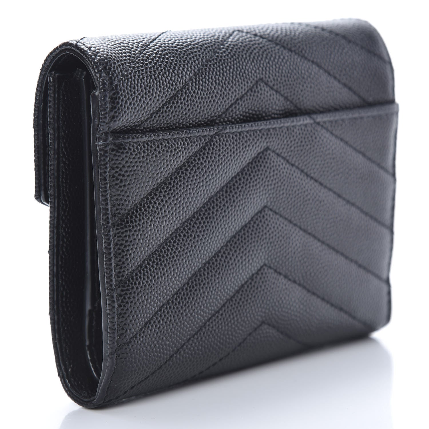 Saint Laurent Grain De Poudre Matelasse Chevron Monogram Compact Tri Fold Wallet Black 3 of 8