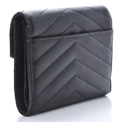 Saint Laurent Grain De Poudre Matelasse Chevron Monogram Compact Tri Fold Wallet Black 3 of 8
