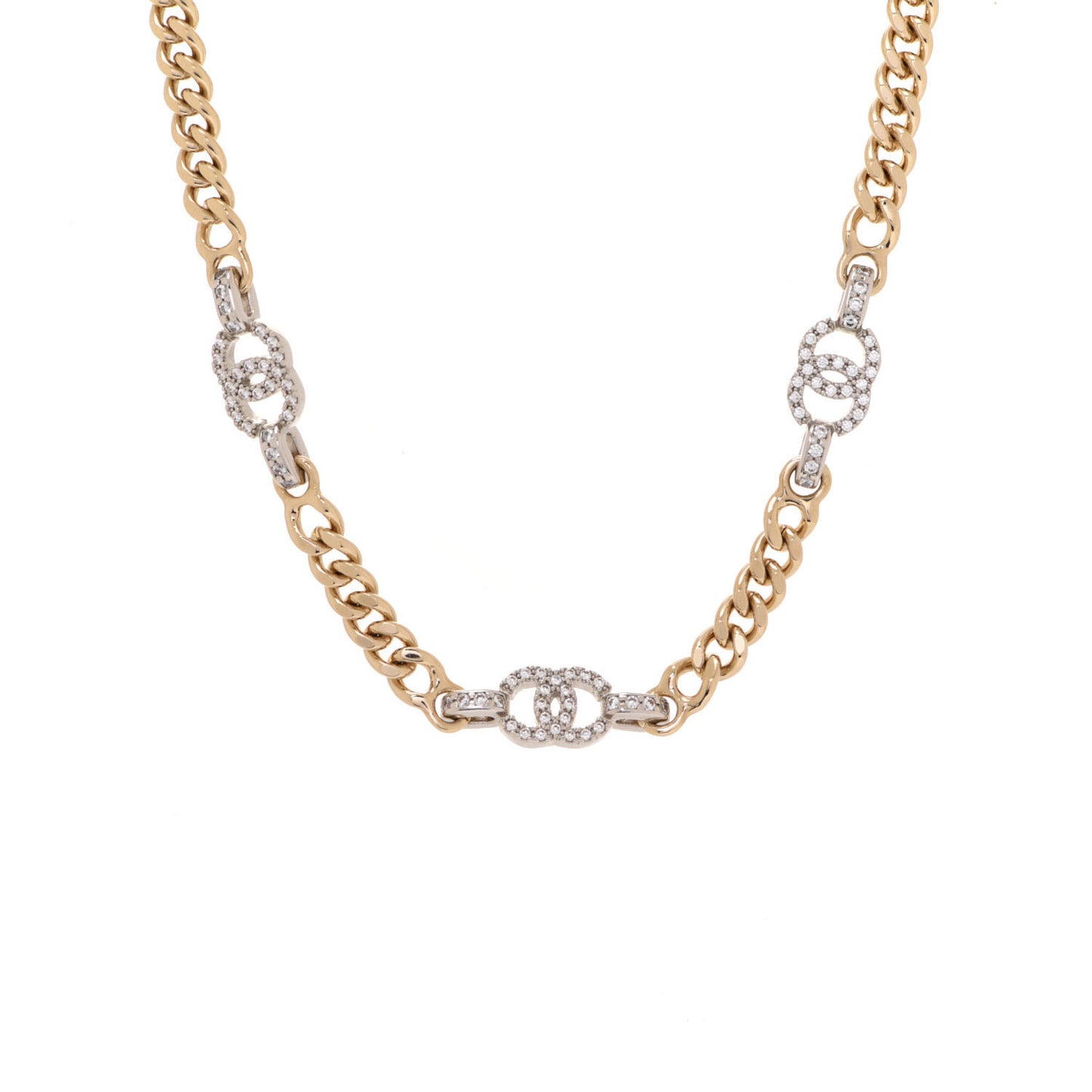 Crystal Chain CC Link Choker Gold Silver