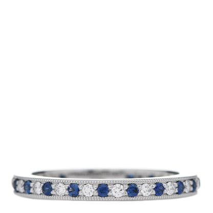 Tiffany Platinum Diamond Blue Sapphire Legacy Band Ring 53 6.25 1 of 4