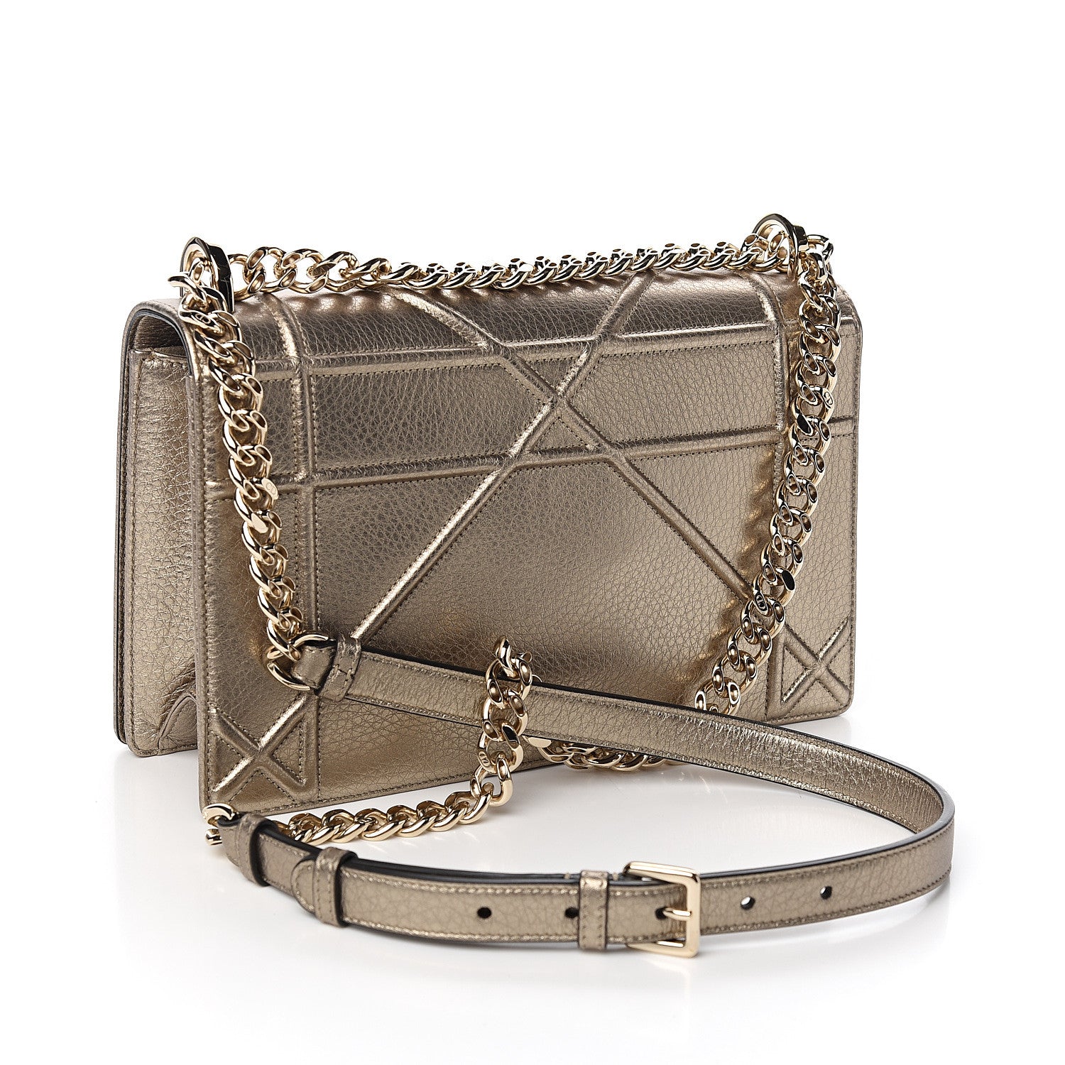 Christian Dior Metallic Grained Calfskin Medium Diorama Flap Bag Pale Gold 2 of 11