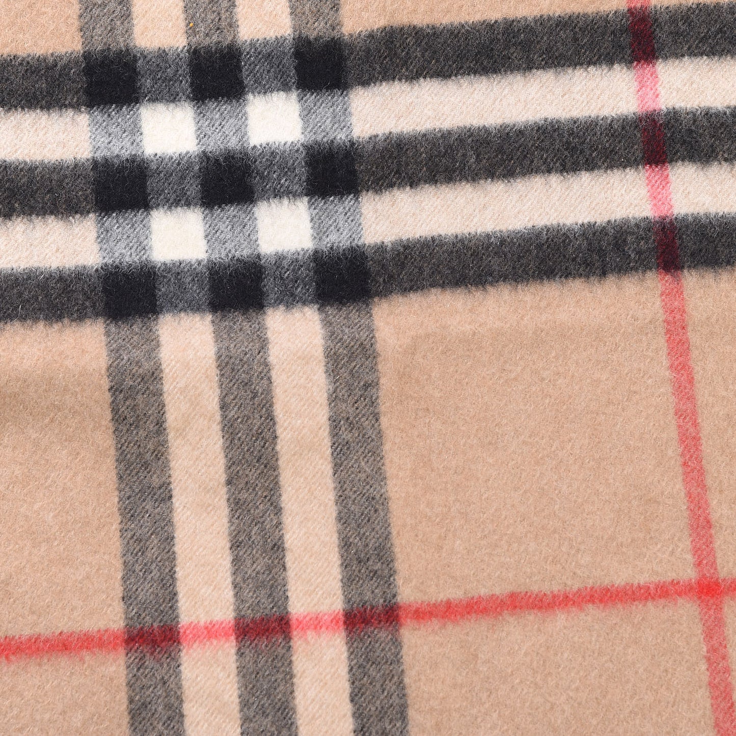 Cashmere Giant Check Fringe Scarf Camel