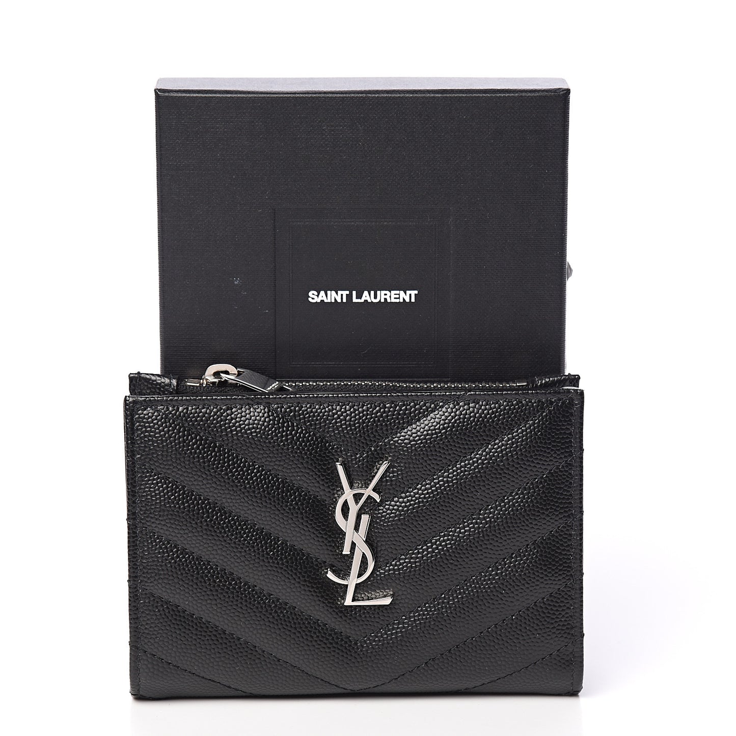Grain De Poudre Matelasse Chevron Monogram Zipped Two-Part Wallet Black