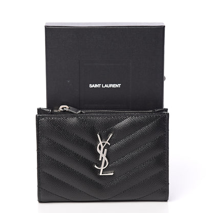 Saint Laurent Grain De Poudre Matelasse Chevron Monogram Zipped Two-Part Wallet Black 7 of 7