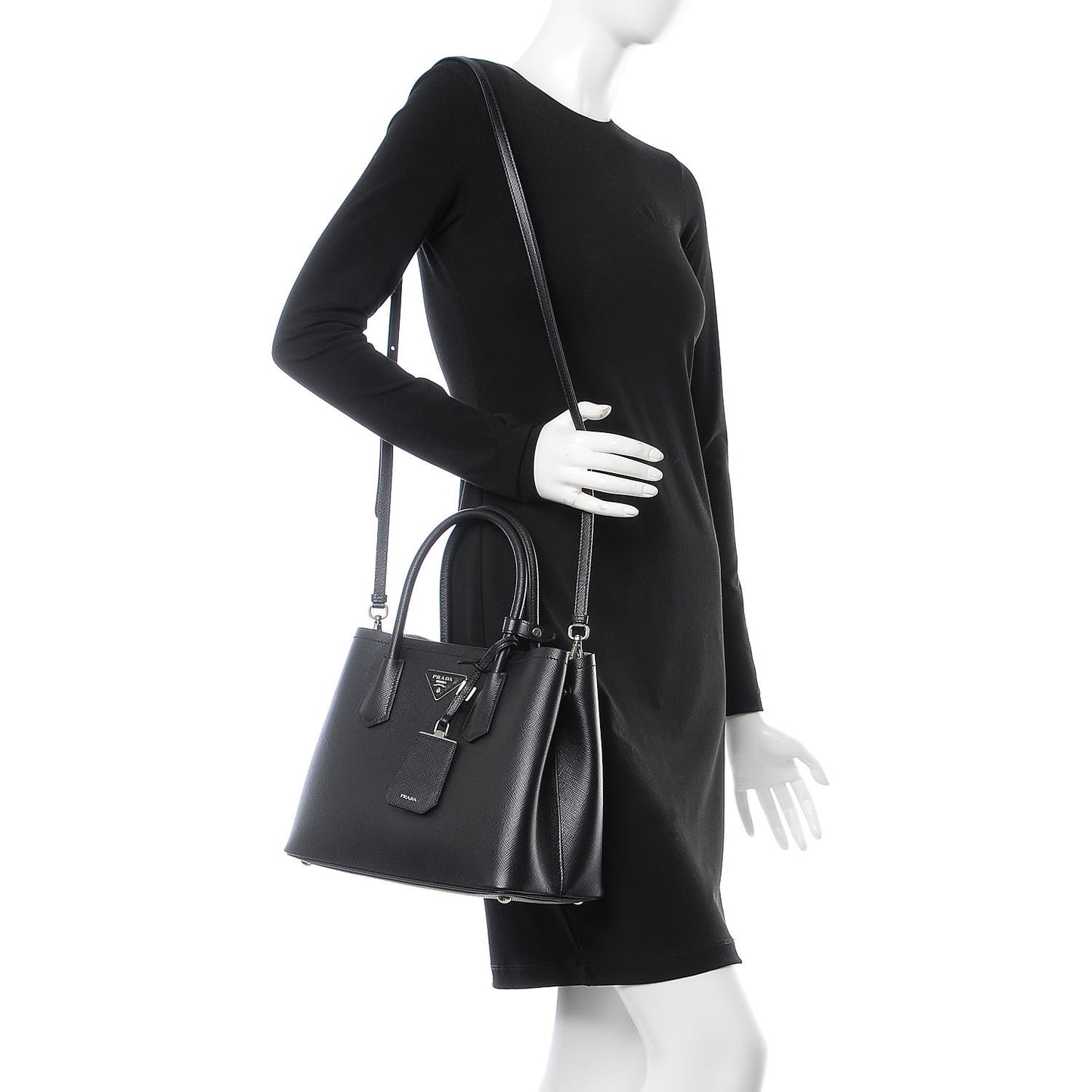 Saffiano Cuir Small Double Bag Black Chrome