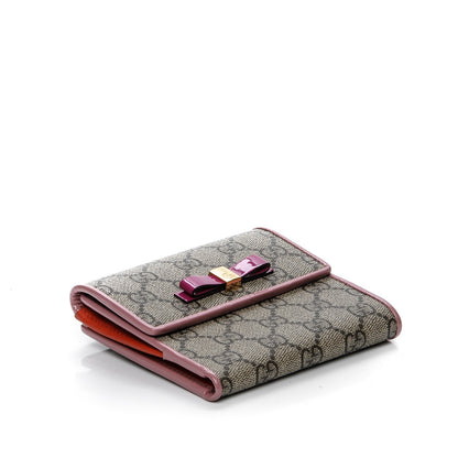 Gucci GG Supreme Monogram Bow French Flap Wallet Beige Carmine Rose New Rosette 4 of 7