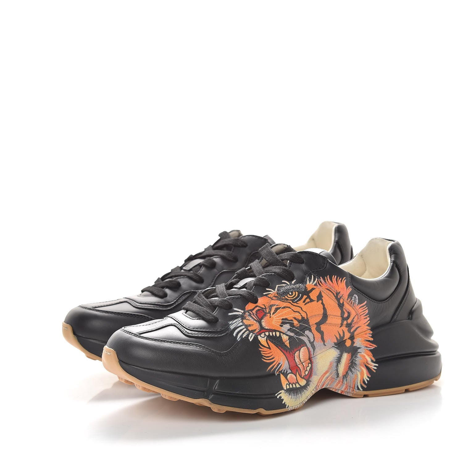 Gucci Calfskin Tiger Print Mens Rhyton Sneakers 38.5 Black 3 of 10