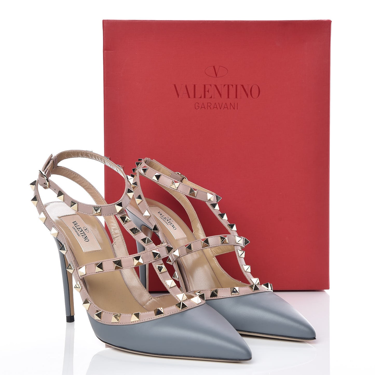 Nappa Rockstud Ankle Strap 100mm Pumps 40 Light Stone Poudre
