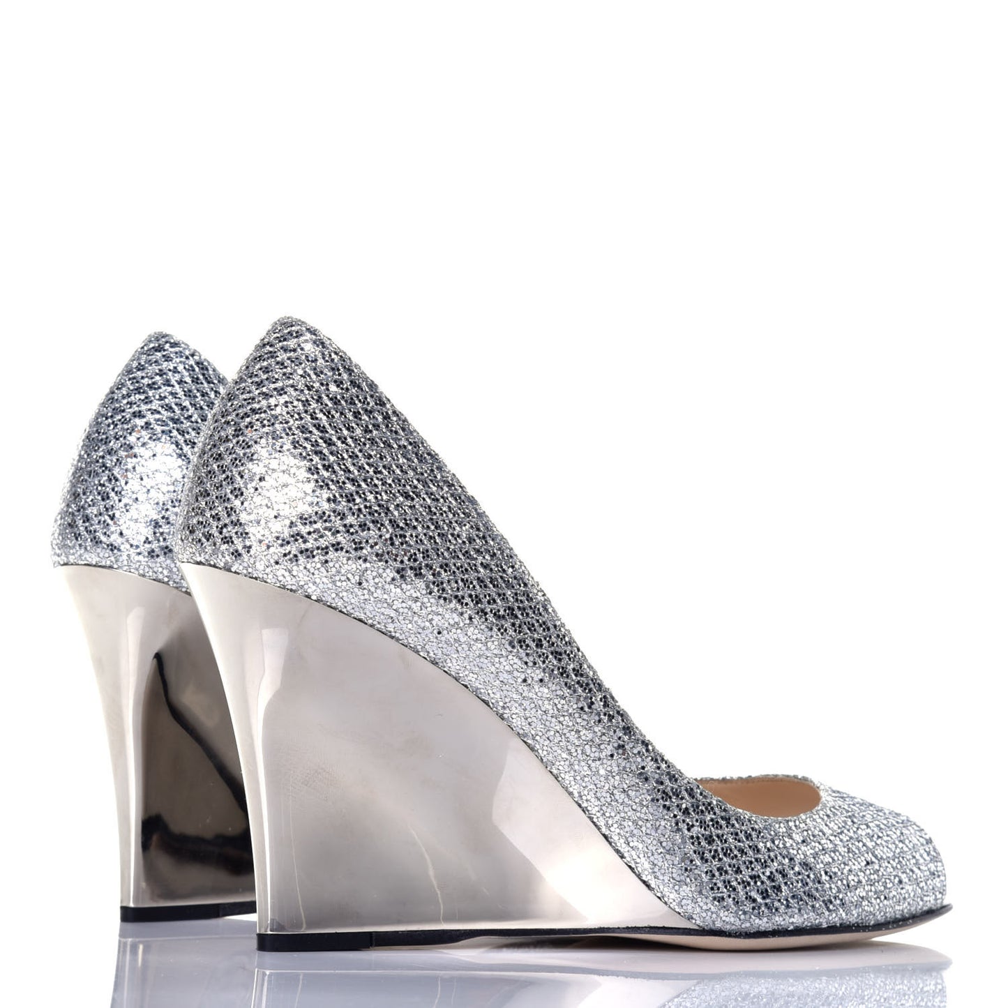 Glitter Fabric Baxen Peep Toe Wedges 36.5 Silver