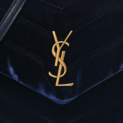 Saint Laurent Velvet Y Quilted Monogram Toy Loulou Chain Satchel Deep Marine 9 of 12