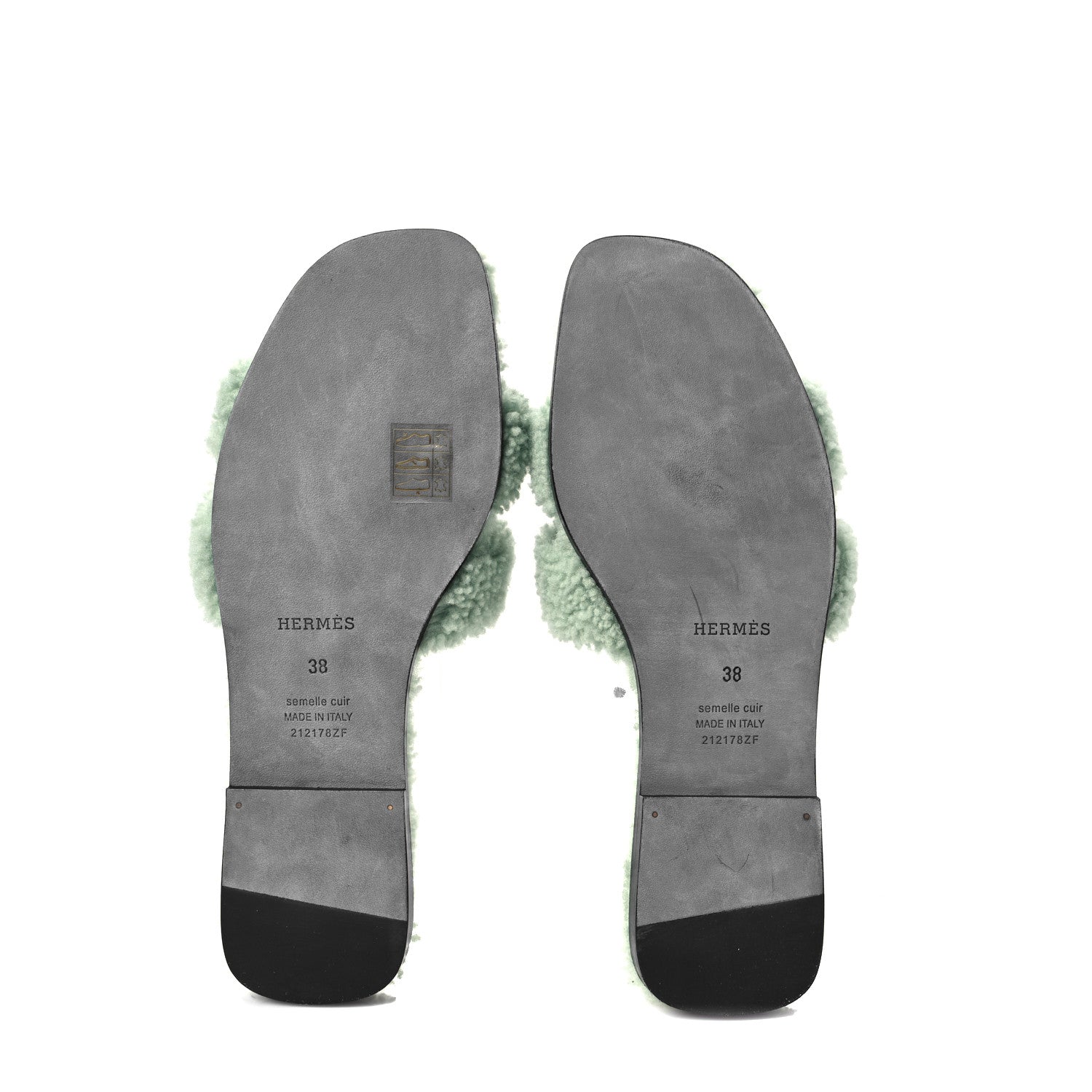 Hermes Woolskin Oran Sandals 38 Vert D'Eau 5 of 7