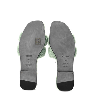 Hermes Woolskin Oran Sandals 38 Vert D'Eau 5 of 7