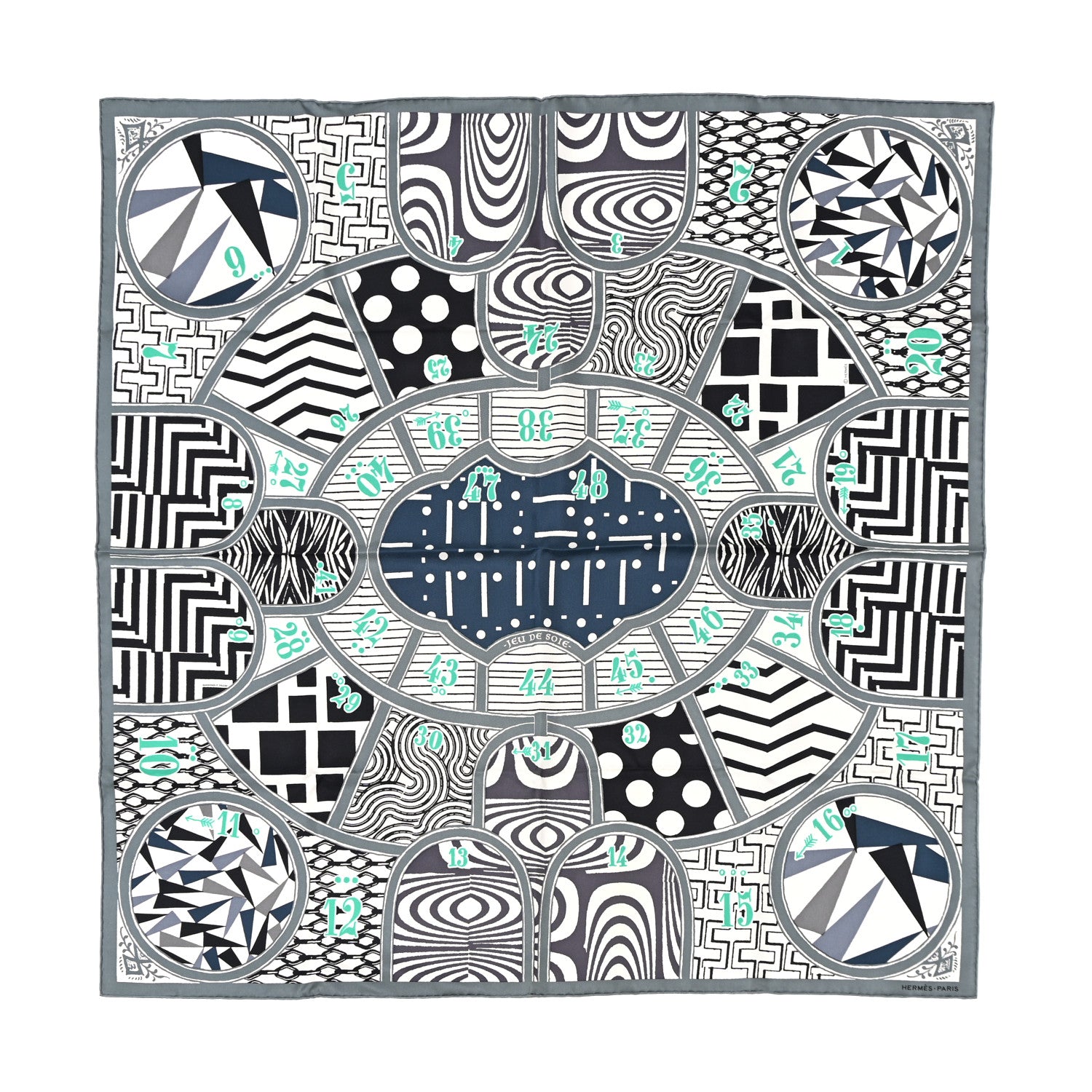 Hermes Silk Jeu De Soie Scarf 90 Gris Menthol White 1 of 10