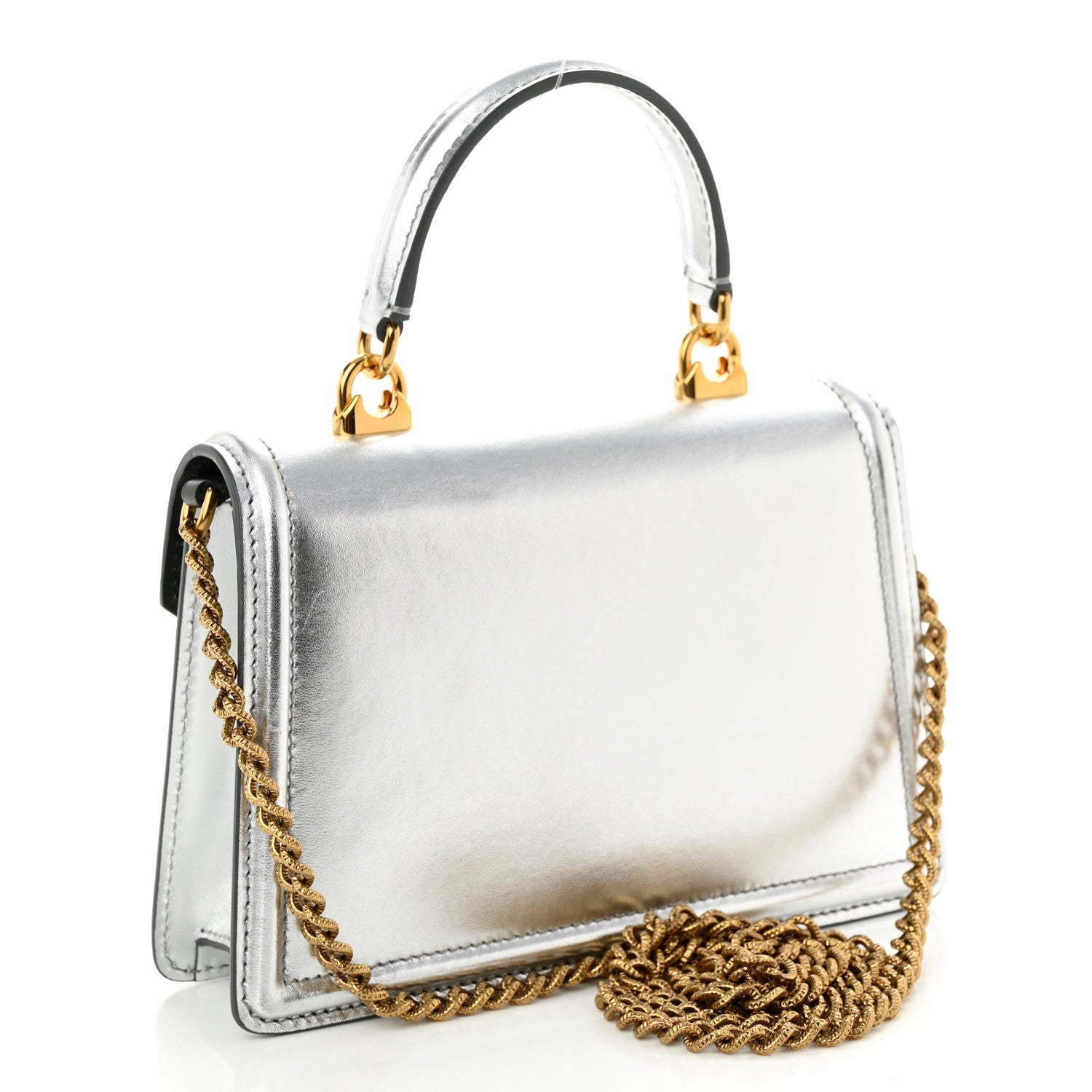 Dolce & Gabbana Metallic Nappa Small Devotion Top Handle Bag Silver 3 of 9