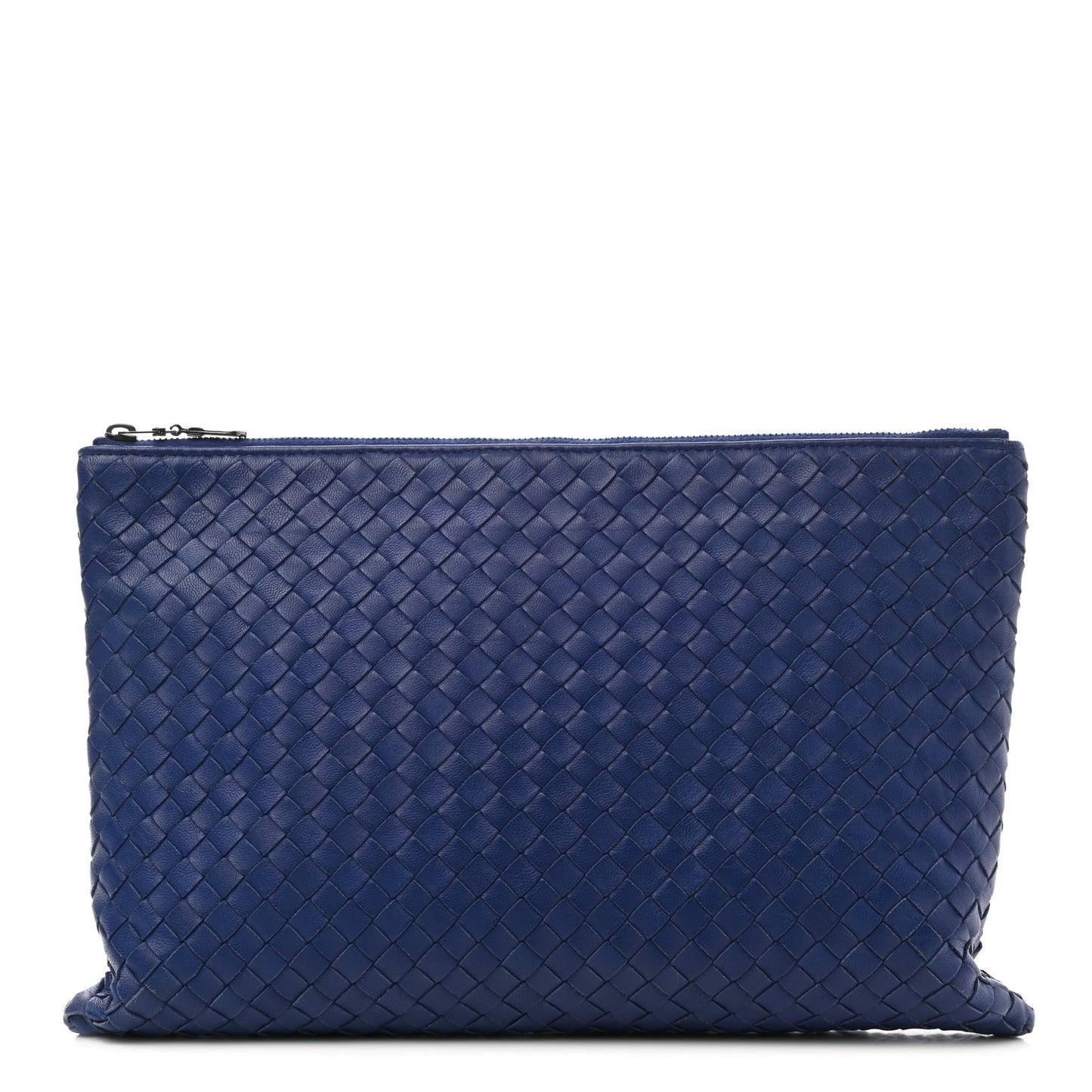 Nappa Intrecciato Large Flat Zip Biletto Pouch Blue