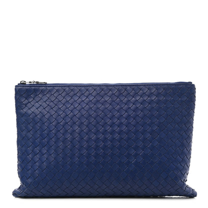 Bottega Veneta Nappa Intrecciato Large Flat Zip Biletto Pouch Blue 1 of 10