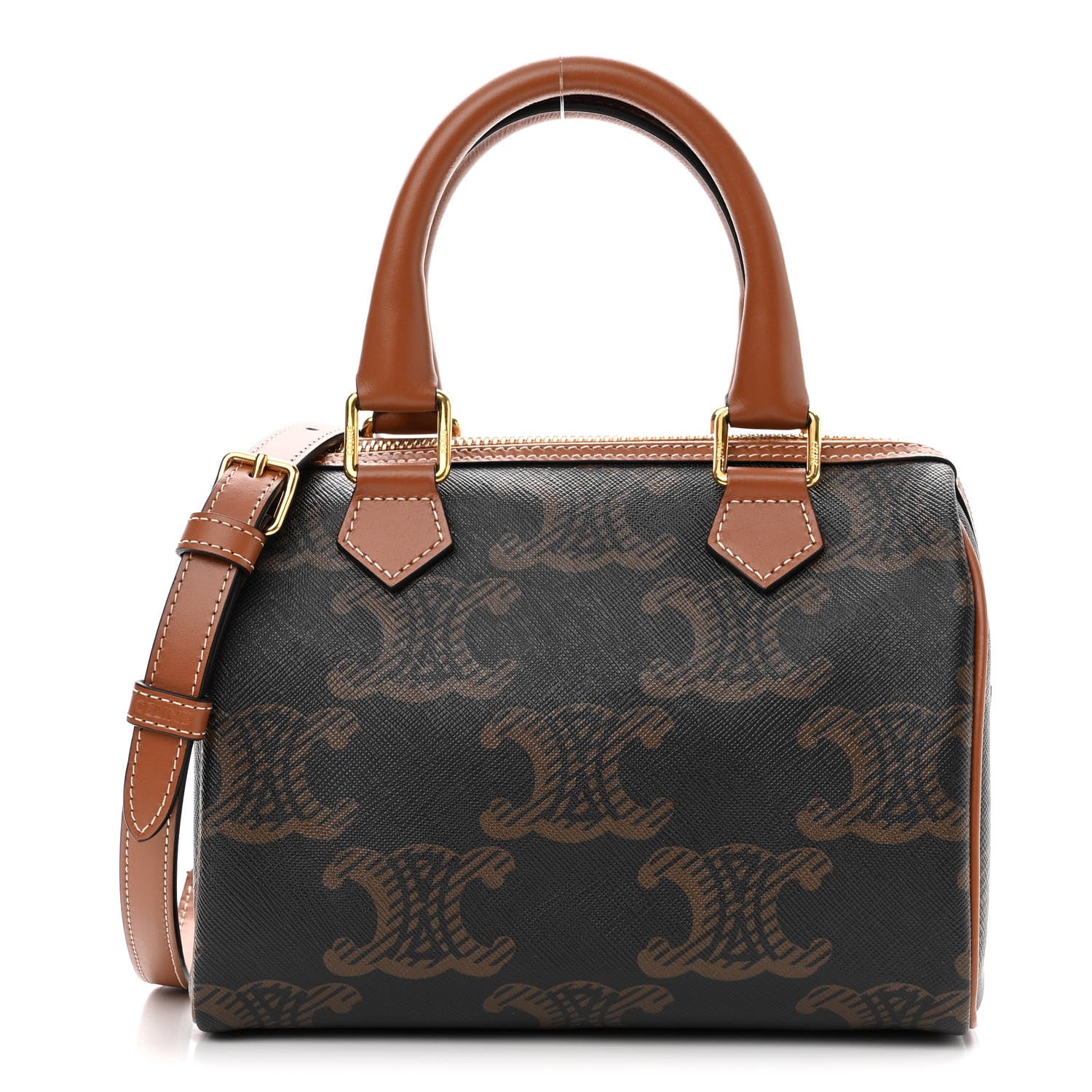 Celine Triomphe Canvas XL Calfskin Small Boston Bag Tan 1 of 9