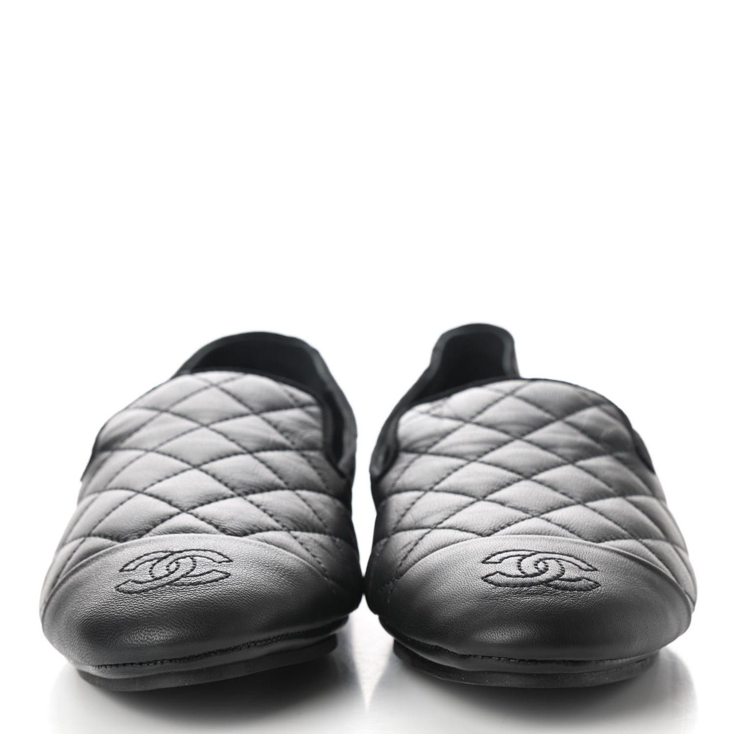 Lambskin Quilted Cap Toe Slipper With Pouch 37 Black