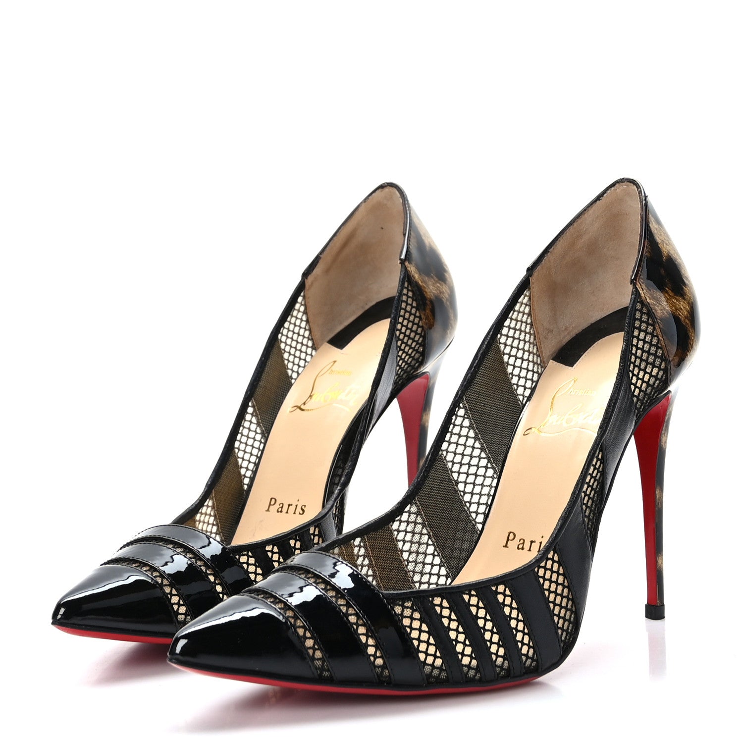 Christian Louboutin Patent Calfskin Mesh Bandy 100 Pumps 36 Leopard 3 of 8