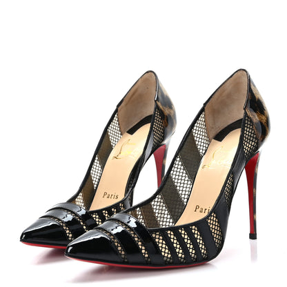 Christian Louboutin Patent Calfskin Mesh Bandy 100 Pumps 36 Leopard 3 of 8
