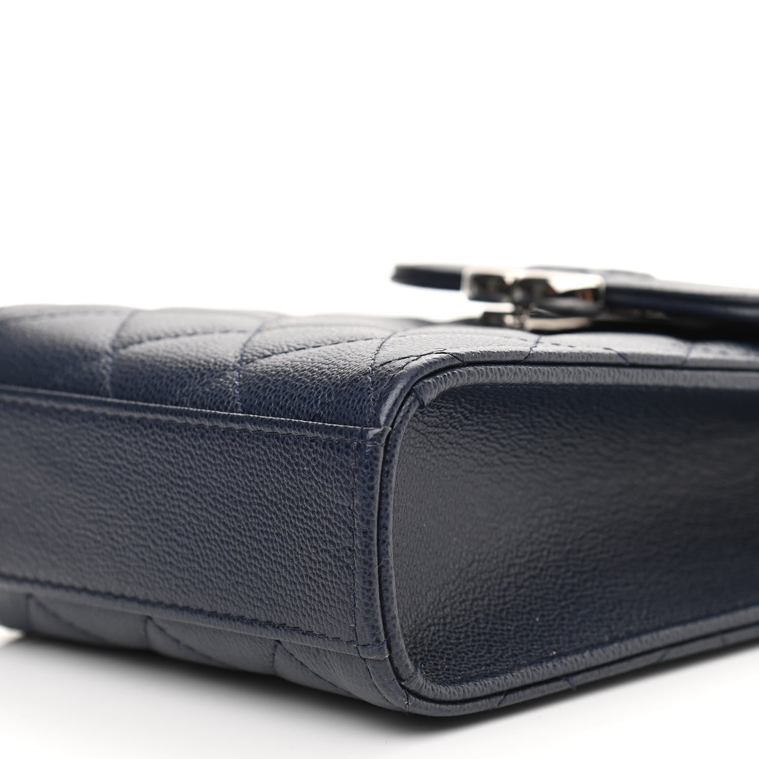 Chanel Grained Calfskin Quilted CC Box Clutch With Chain Navy 10 of 14