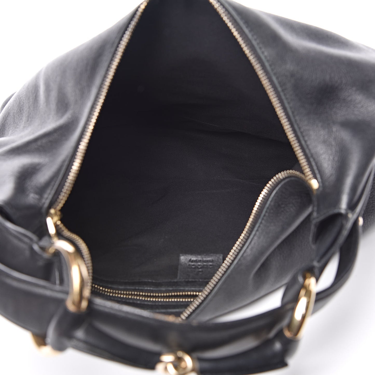 Calfskin Medium Horsebit Chain Hobo Black