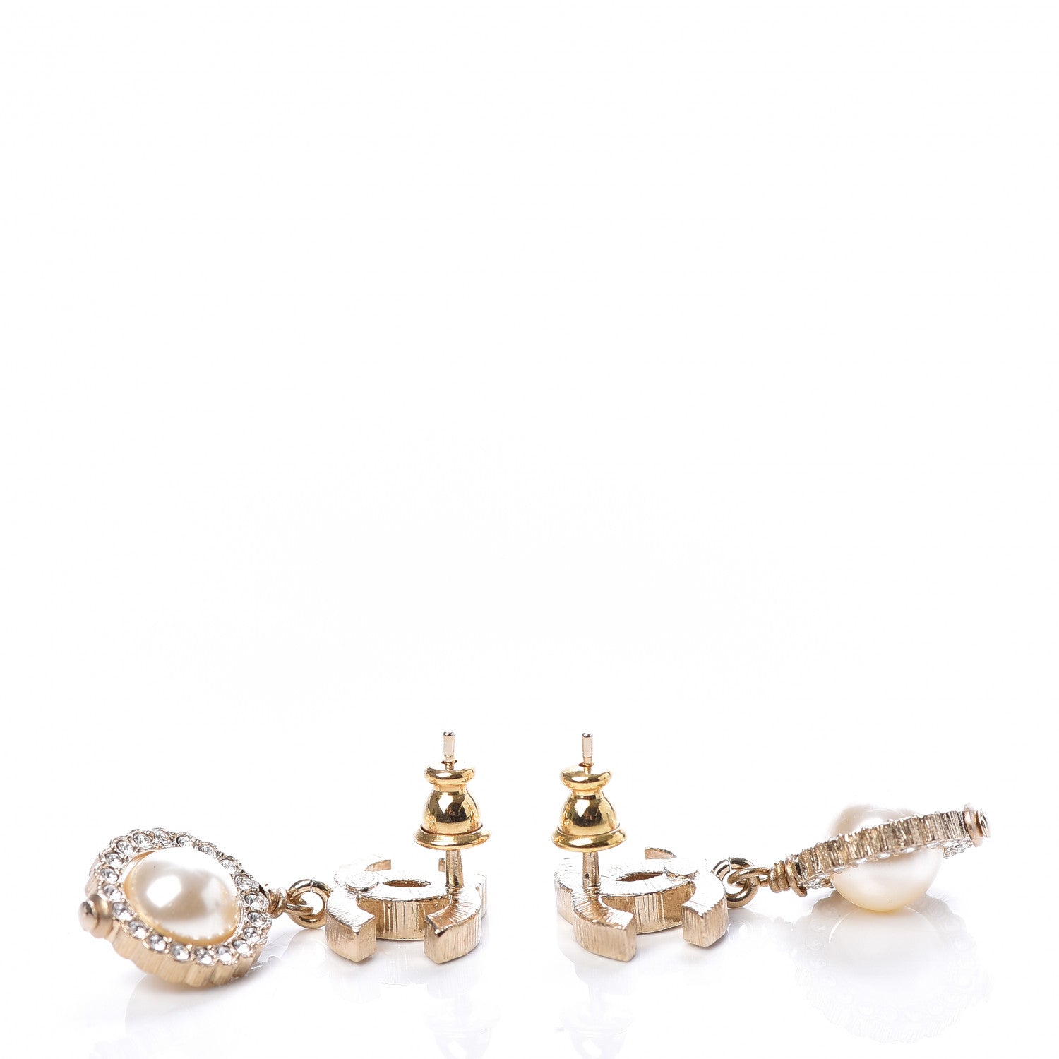 Chanel Crystal Pearl CC Drop Earrings Gold 3 of 5