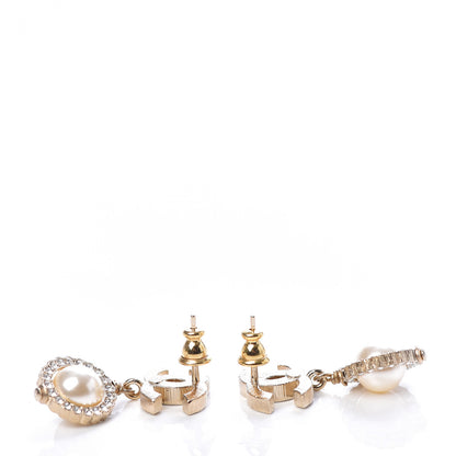 Chanel Crystal Pearl CC Drop Earrings Gold 3 of 5