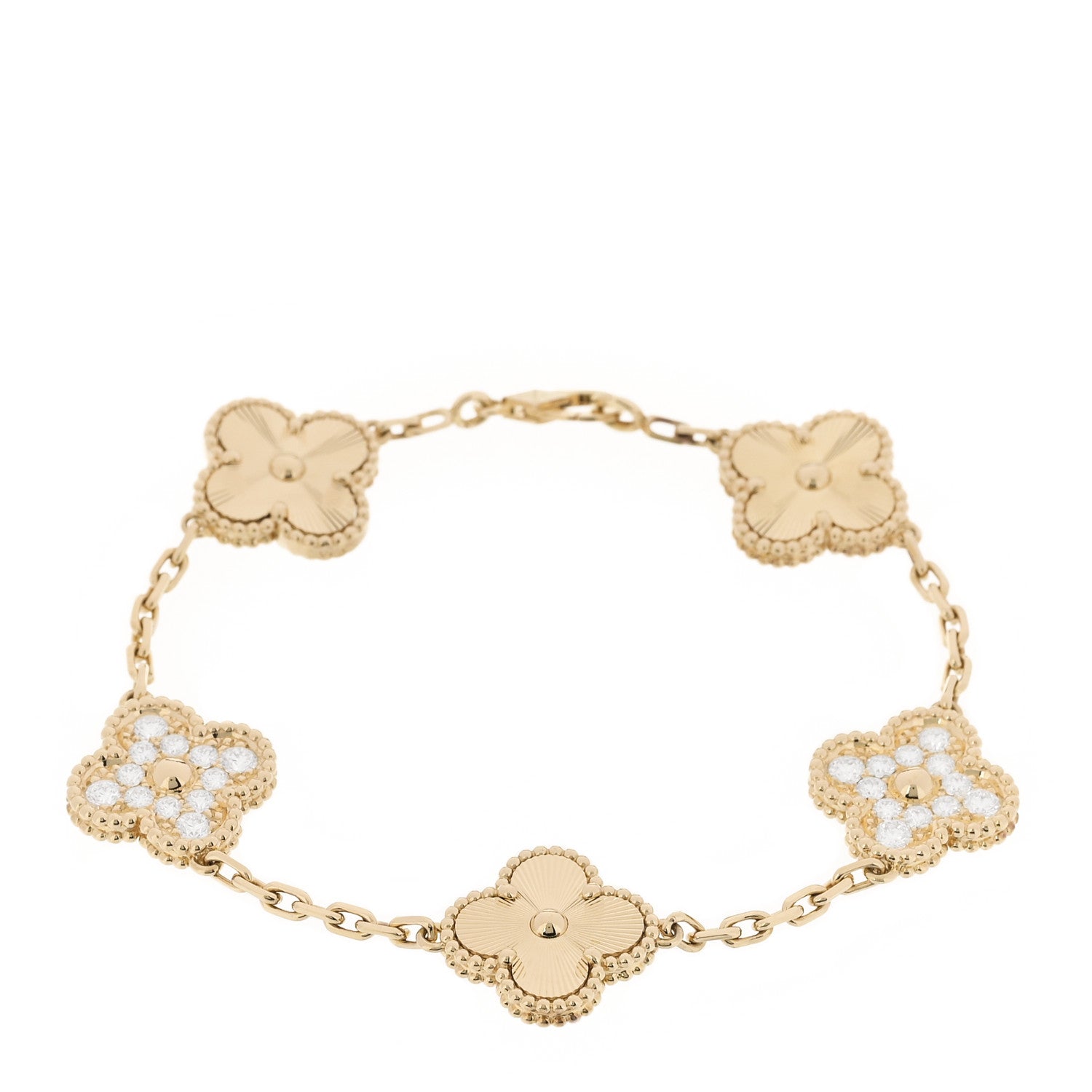 Van Cleef & Arpels 18K Yellow Gold Diamond 5 Motifs Guilloche Vintage Alhambra Bracelet 1 of 5