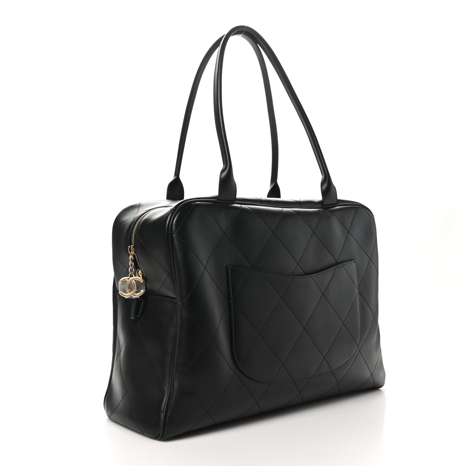 Chanel Calfskin Stitched Maxi Logo Bowling Bag Black 3 of 10