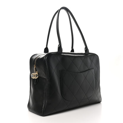 Chanel Calfskin Stitched Maxi Logo Bowling Bag Black 3 of 10