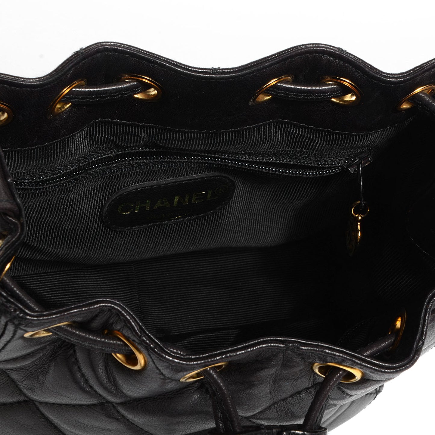 Lambskin Quilted Drawstring Shoulder Bag Dark Brown